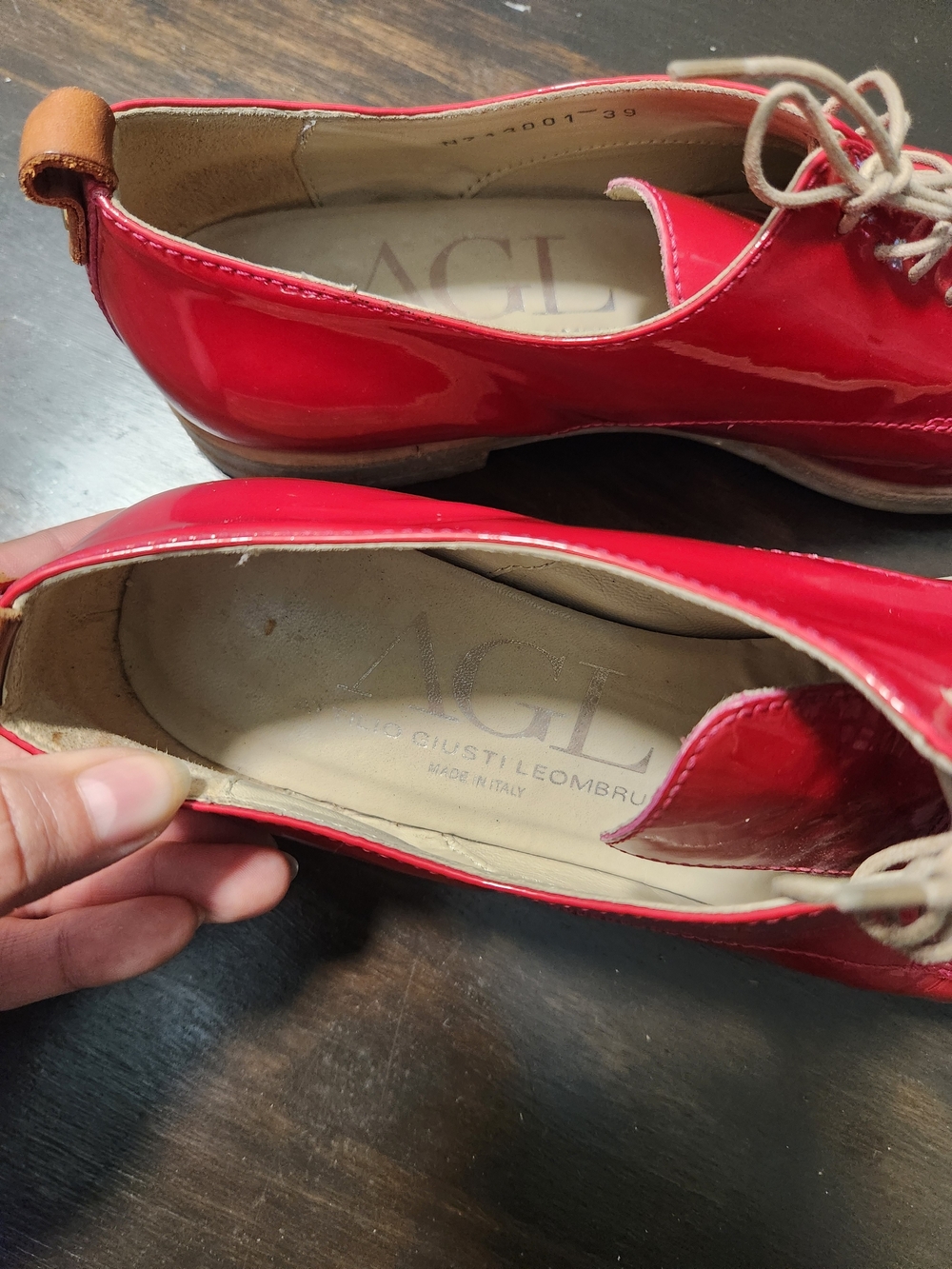 AGL Attilio Giusti Leombruni Red Patent Leather Oxfords Shoes Women's Size 8.5 - Picture 7 of 16